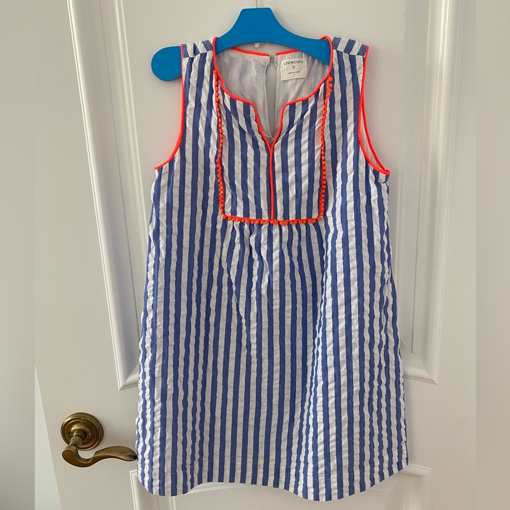 Crewcuts Girls Dress | Size 7 | Lined | Blue & White Stripes with Neon Trim